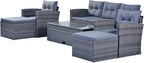 Merax Furniture 6-Piece All-Weather PE Rattan Patio Outdoor Conversation Set with Coffee Table,Wicker Sofas,Ottomans,Removable Cushions,Grey