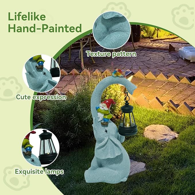 Solar Elephant Garden Statues with LED Lights, Outdoor Decor for Patio Yard Balcony - Unique Housewarming Birthday Gifts for Women Mom Grandma