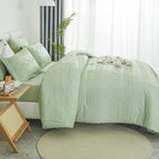 EMME Queen Comforter Set - 7 Pcs Sage Green Boho Bedding Sets, Full Size Tufted Comforter with Sheets, Shabby Chic Embroidery Queen Bed Set Fluffy Bed Bag for All Season(90"X90")