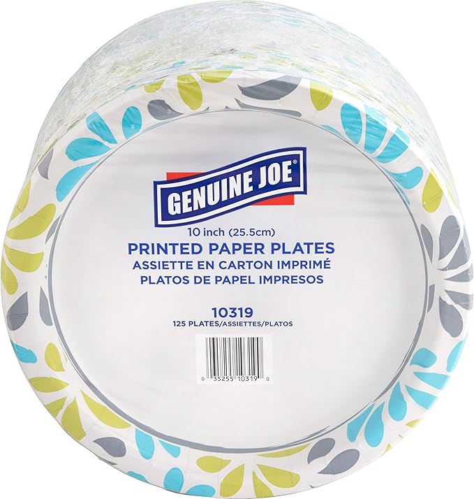 Genuine Joe Printed Paper Plates, 10" (Pack of 500)