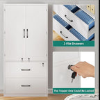 YITAHOME Wood File Cabinets, Heavy Duty Garage Tool Cabinets with Doors & Adjustable Shelves, Big Storage Filing Lockers for Home Office, Living Room, Pantry, Gym, Basement, Warehouse, White