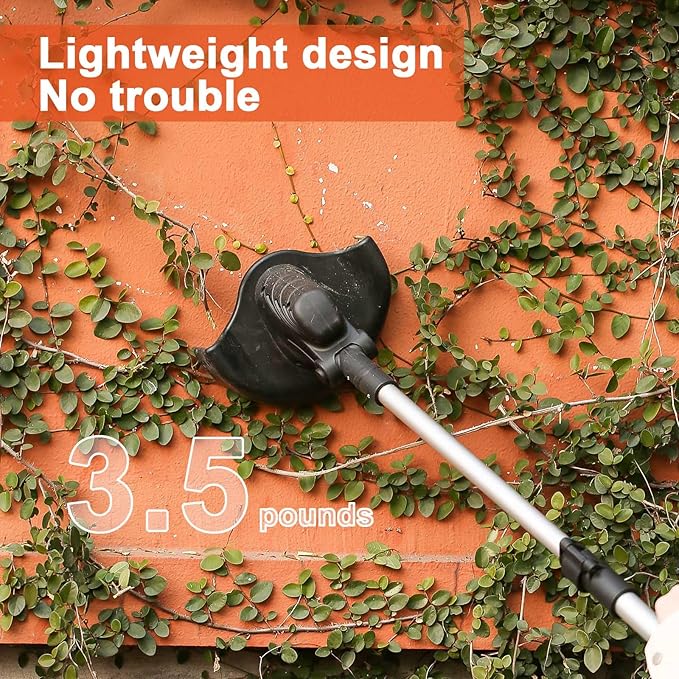Weed Wacker Eater Cordless Battery Powered Electric Edger Lawn Tool Trimmer String Cordless Whacker Operated Grass Edger Cutter Black-Orange*1 Battery