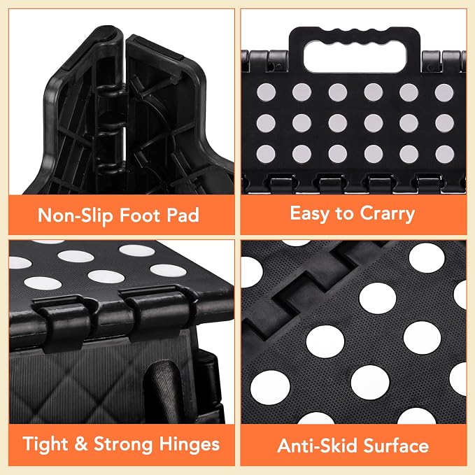 ACSTEP 9 Inch Folding Step Stool, 15 Inch Extra-Wide, 300 lbs, Black | Non-Slip Heavy Duty Foldable Step Stool for Kids and Adults, Extra-Wide for Comfort and Stability, for Bathroom and Kitchen