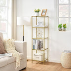5-Tier Bookshelf,Metal Bookcase,Tempered Glass Shelves,Storage Rack Shelf for Home Office,Living Room,Bedroom, Bathroom,Modern Style,Golden