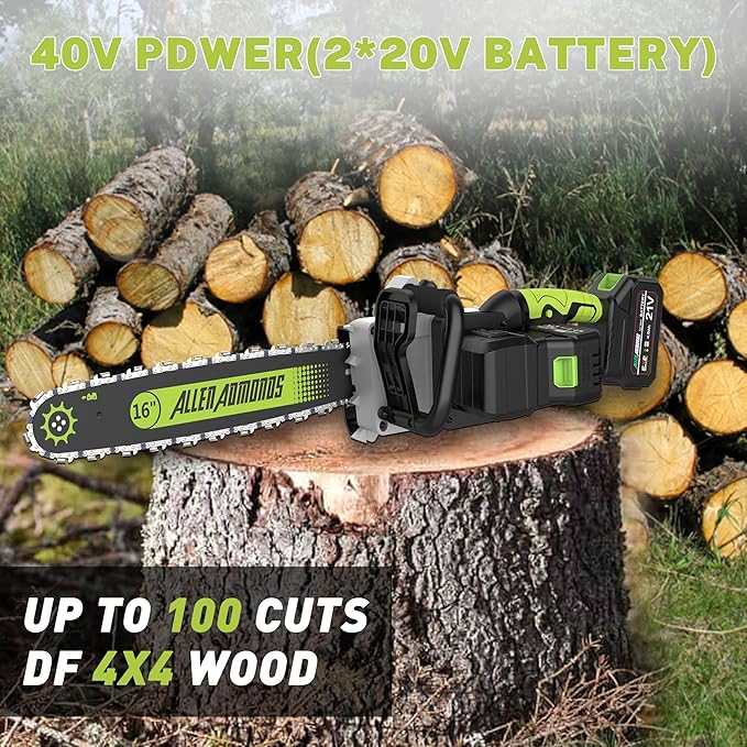 Cordless Chainsaw 16 Inch, 40V (2 x 20V MAX) Battery Powered Chain Saw, Brushless Chainsaw with Tool-free Chain Tension, Auto Oiler, 2 * 4.0Ah Battery & Fast Charger Included