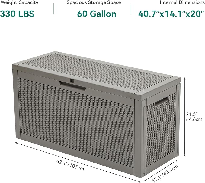 YITAHOME 60 Gallon Resin Deck Box, Weather Resistant Outdoor Rattan Storage Box, Lockable Indoor Outdoor Storage for Supplies and Essentials, Taupe