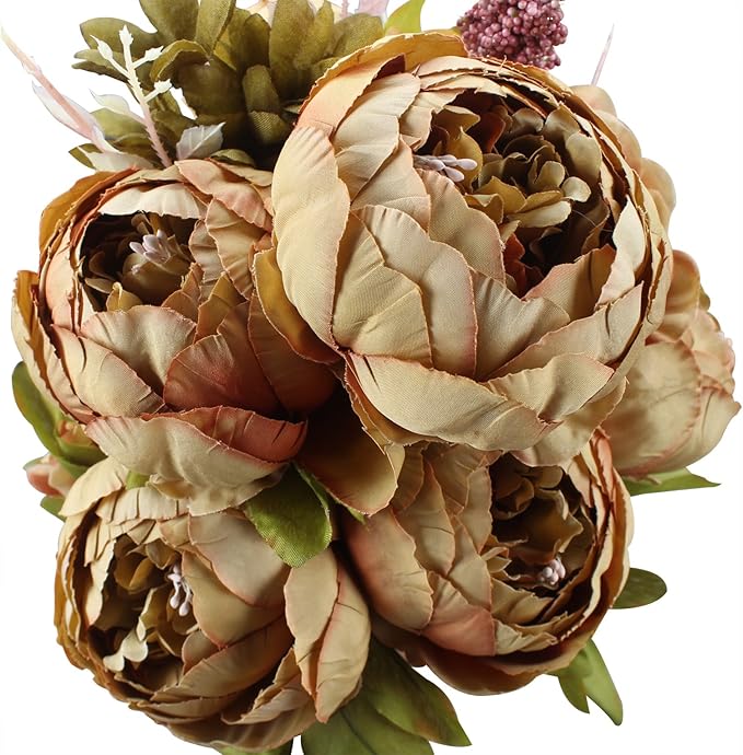 Duovlo Fake Flowers Vintage Artificial Peony Silk Flowers Wedding Home Decoration,Pack of 1 (Coffee)
