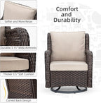 IDEALHOUSE 3 Pieces Outdoor Wicker Swivel Rocker Patio Set, 360-Degree Swivel Rocking Chair Elegant Wicker Patio Bistro Set with Tempered Glass Top Side Table (Apricot)