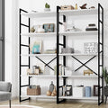 Shintenchi 2 Pieces 5 Tiers Bookshelf, Classically Tall Bookcase Shelf, Industrial Book Rack, Modern Book Holder in Bedroom/Living Room/Home/Office, Storage Rack Shelves for Books/Movies-White