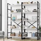 Shintenchi 2 Pieces 5 Tiers Bookshelf, Classically Tall Bookcase Shelf, Industrial Book Rack, Modern Book Holder in Bedroom/Living Room/Home/Office, Storage Rack Shelves for Books/Movies-White