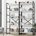 Shintenchi 2 Pieces 5 Tiers Bookshelf, Classically Tall Bookcase Shelf, Industrial Book Rack, Modern Book Holder in Bedroom/Living Room/Home/Office, Storage Rack Shelves for Books/Movies-White