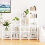 Bookshelf Storage Shelf Bookcase Freestanding Storage Stand for Living Room, Bedroom, Kitchen, Rust Resistance, Easy Assembly Free Combination Multi-Functional Organizer (5 Tiers,White)