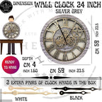 The Gears Clock The Original Real Moving Gear Wall Clock Vintage Industrial Oversized Rustic Farmhouse (24 inch (60cm),Silver Grey)