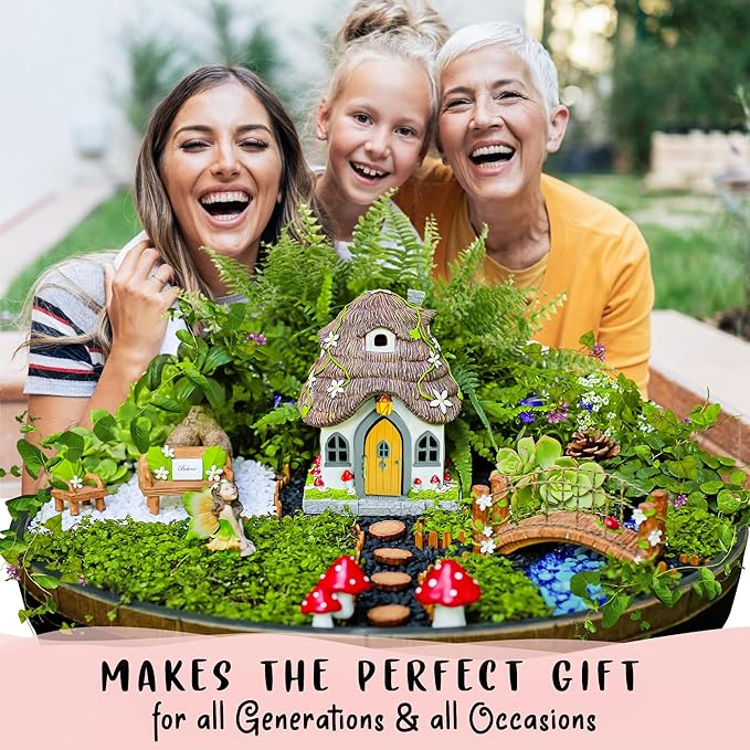 WILD PIXY Fairy Garden House - Glow in The Dark Fairy Cottage with Opening Door and Solar LED Light, Beautiful Miniature Garden Decoration for Indoor or Outdoor Fairy Gardens - 7.1" Fairy House