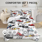 Axolotl Racing Car Comforter Set Full Size,Extreme Sports Boys Bedding Set for Boys Teens Girls Car Racing Gifts,Race Cars Quilt Bed Set with 1 Comforter 2 Pillowcases,Multi Color