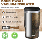 HAUSHOF 4-in-1 Insulated Can Cooler for 12oz Cans & Beer Bottle, Camo Green | Double-Wall Vacuum Insulated, 18/8 Stainless Steel, BPA-Free Lid, Slim Can Cooler for Camping, Beach & Picnic