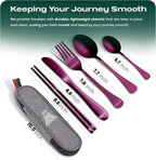 Taplord Portable Travel Silverware Set With Case, Includes 5 Pcs of Travel Utensils With Case, Stainless Steel Flatware Set For Camping, Easy to Travel, Lightweight (Purple), Medium, TL-05P