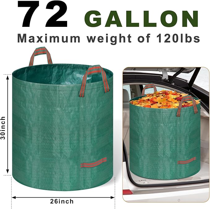 Remiawy Reusable Yard Waste Bags, 3 Packs 72 Gallons Lawn and Leaf Garden Bags with Reinforced Carry Handles Heavy Duty Garden Waste Bags Camping Yard Recycling Trash Bags for Debris Leaves Grass