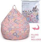 YuppieLife Kids Storage Bean Bag Cover（No Filling） Toy Organizer|Carrying Handle Sofa|Available for Kids and Teenager|Cuddle Chair|Machine Washable and Durable（27“,Pink Flowers）