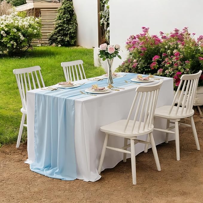 Pack of 12 | Aqua Blue | 10ft Chiffon Table Runner 29x120 Inches Long Romantic Rustic Sheer Gauze Runner for Wedding Bridal Shower Birthday Banquets Engagement Spring Easter Boho Decorations