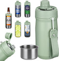 5 In 1 Beer Can Cooler Bottle Holder with Drinking Spout Lid for 12oz Regular, Slim Skinny Cans Bottles,Sealed Insulated Double Wall Vacuum Stainless Steel Can Keeps Your Drinks Cold(Green)
