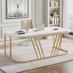 63 inches Executive Desk, Home Office Computer Desk, Modern Large Conference Table with Gold Metal Frame, Bussiness Furniture for Work Writing