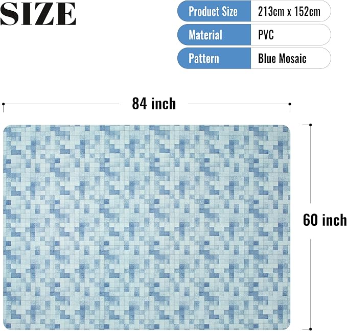 FIFTY FEET 84X60 Inch Rectangle Tablecloth, Vinyl Tablecloth with Flannel Backing Waterproof Table Cloth, Spill Proof Picnic Table Cover for Outdoor/Indoor/Camping/Dining(Blue Plaid)