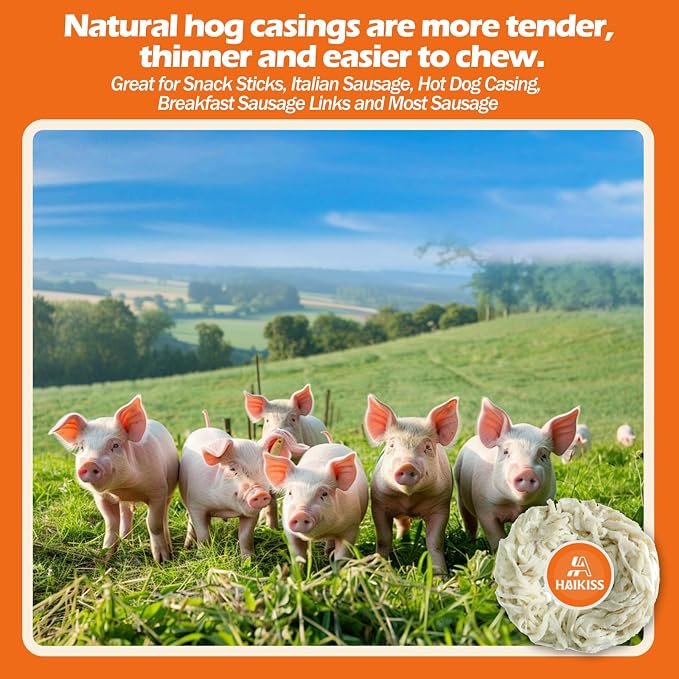 Natural Hog Sausage Casing, Edible Casings for Sausage Making,Pre-Tubed, Great for Snack Sticks, Italian Sausage, Hot Dog Casing, Breakfast Sausage Links and Most Sausage -10M/32ft,Φ34-36mm