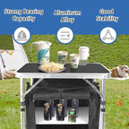 CampLand Folding Cooking Table Outdoor Portable Cook Station Aluminum Camping Kitchen with Storage Organizer, Windscreen, Hooks for BBQ, Party (SamllBlack)