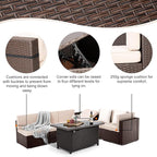 Pamapic 8 Pieces Patio Conversation Sets with fire Pit, Patio Furniture Sectional Sofa with Gas Fire Pit Table (Brown Wicker,Beige Cushions)