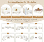 7-Piece Rattan Woven Outdoor Patio Furniture Set, All-Weather Sectional Sofa with Removable Cushions&Coffee Table, Minimalist Style Garden Couch Seating, Onesize, White Frame+Ivory Cushion