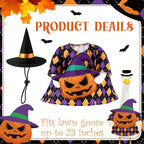 Sanwuta 1 Set Halloween Porch Goose Outfit Pumpkin Pillow Design with Witch Hat for 23" Lawn Cement Goose Porch Geese Clothes Costume for Halloween Garden Patio Yard Outdoor Decorations