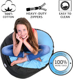 2 Sizes in 1 Stuffed Animal Storage Bean Bag Chair Cover for Kids & Adults | Washable XL Stuffie Seat | 100% Cotton | Pouf Organizer for Plush Toys, Linens, Quilts & Pillows | Blue Skies