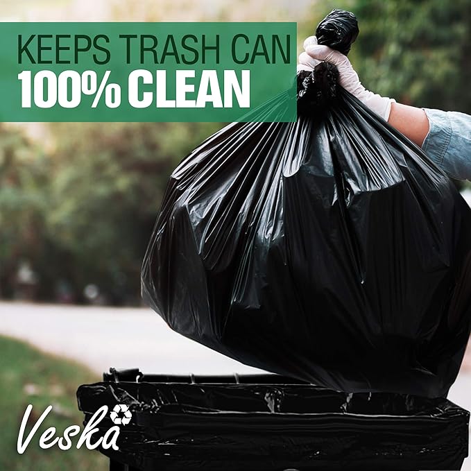 Veska 65 Gallon Trash Bags for Toter, (Value-Pack 50 Count w/Ties) Extra Large 64 Gallon Heavy Duty, 60 Gal Trash Bags Outdoor Garbage Can Liner for CustodiansExtra Large Garbage Bag 70 Gallon