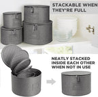 LotFancy China Storage Containers, Hard Shell, 4PCS Set, Dish Saucer Plate Storage Box for Moving, Stackable Dinnerware Organizer Bins with 48 Felt Dividers, Grey