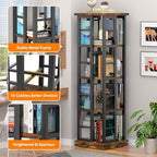EasyCom Rotating Bookshelf with Metal Frame, 360 Display Wood Revolving Bookcase, 4-Tier Corner Bookshelf with Storage, Floor Standing Spinning Bookshelf for Living Room, Office, Brown