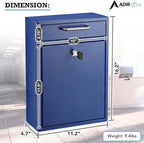 AdirOffice Mailboxes for Outside Wall Mount Large with Key Lock, Metal Locking Mailbox with Post Outdoor, Residential Mail Box Lock and Key, Cash Drop Box for Money, Parcel, Envelopes & Cards Blue
