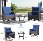 Kullavik 13PCS Outdoor Patio Furniture Set,PE Wicker Rattan Sectional Sofa Patio Conversation Sets with 43" 55000BTU Gas Propane Fire Pit Table,Swivel Rocking Chairs Set,Navy Blue