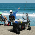 REDCAMP 49" L Extended Collapsible Beach Fishing Cart with Rod Holders, 330LBS Heavy Duty Extra Large Folding Utility Garden Cart with Tailgate and Big All-Terrain Wheels for Grocery, Sport, Fishing
