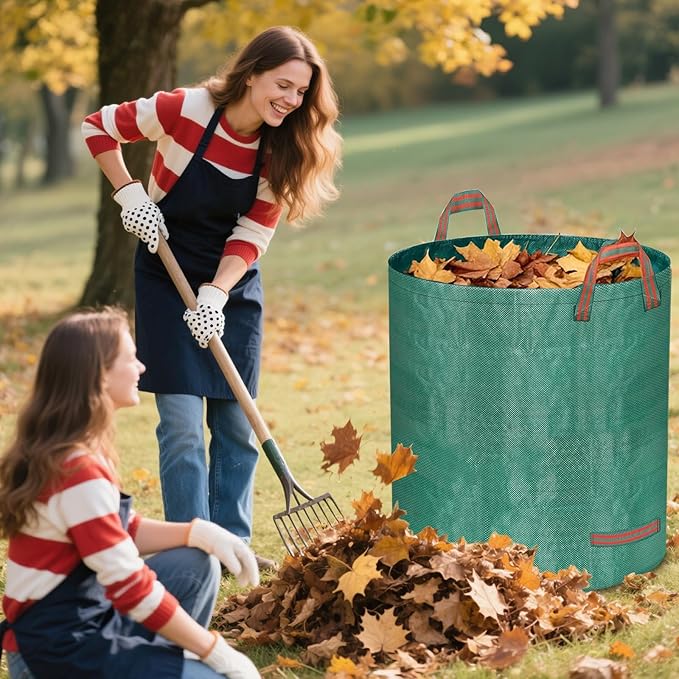 Reusable Yard Waste Bags, 72 Gallon Lawn and Leaf Bags 3 Pack with Reinforced Handles and Gardening Gloves, Heavy Duty Standable Garden Waste Bags for Leaves, Grass, Camping, Recycling