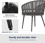 EAST OAK 3-Piece Patio Bistro Set, Patio Conversation Bistro Set with 2 Wide Ergonomic Chairs, Cushions & Glass Top Side Table, Outdoor All-Weather Wicker Furniture for Porch, Gray & Dark Gray