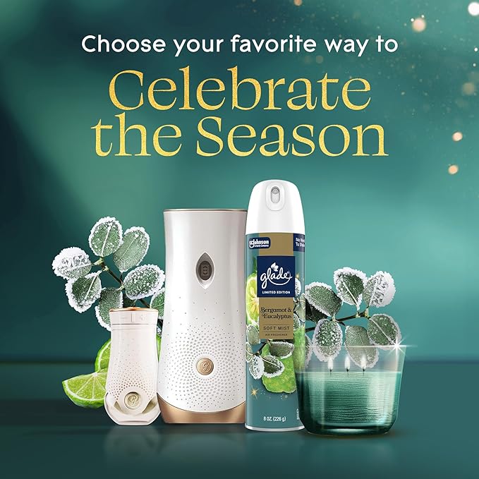 Glade 3-Wick Scented Candle Jar, Bergamot & Eucalyptus, Air Freshener Infused with Essential Oils, 6.8 Oz, 3 Count
