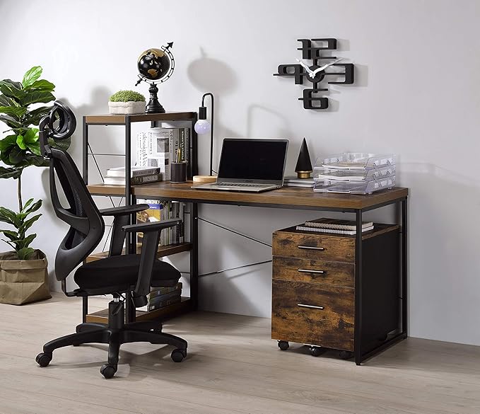 Acme Bob Rectangular Wooden Top Home Office Desk in Weathered Oak