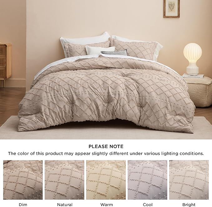 Bedsure King Size Comforter Set - Warm Tan Boho Tufted Shabby Chic Bedding Comforter Set, 3 Pieces Vintage Farmhouse Bed Set for All Seasons, Fluffy Soft Bedding Set with 2 Pillow Shams