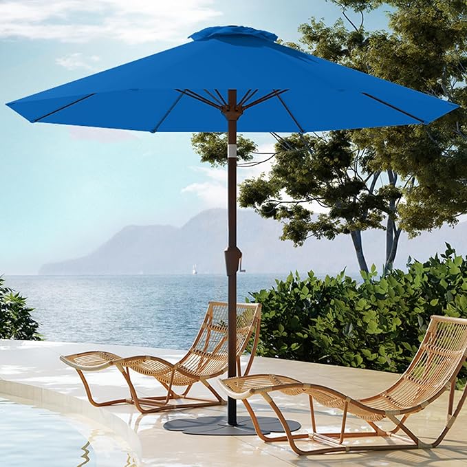 PatioKingdom Auto-Tilt 9FT Patio Umbrella Outdoor with 8 Sturdy Fiberglass Ribs,Market Table Umbrella for Pool,Backyard,Deck and Garden