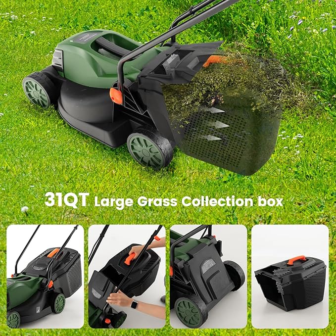 S AFSTAR Electric Corded Lawn Mower, 12-AMP 14-Inch Walk-Behind Lawnmower with Collection Box, 3 Adjustable Height Position, Self Locking Function, Push Lawn Mower for Backyard Patio
