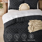 Bedsure Full Size Comforter Set - Black Comforter, Boho Tufted Shabby Chic Bedding Comforter Set, 3 Pieces Vintage Farmhouse Bed Set for All Seasons, Fluffy Soft Bedding Set with 2 Pillow Shams