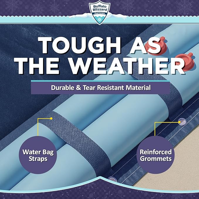 Buffalo Blizzard Deluxe 16 ft x 40 ft Rectangular Winter Pool Cover | Blue/Black | Closing Inground Swimming Pools | Easy to Install | Heavy Duty, Cold & UV Resistant | Shields from Seasonal Debris