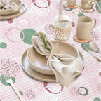 FIFTY FEET 70 * 52 Inch Rectangle Tablecloth, Vinyl Tablecloth with Flannel Backing for Rectangle Tables, Spill Proof Plastic Picnic Table Cover for Dining/Camping/Indoor/Outdoor(Pink Plaid)