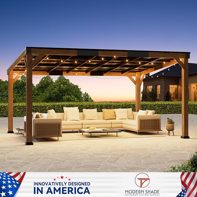 Modern Shade Supreme Cedar Wood Gazebo 12' x 16' with Hardtop Slope Roof, Wooden Grill Gazebo with Durable and Rot-Resistant, Supports Snow Loads and High Wind Speeds, Ideal for Backyard, Deck, Garden